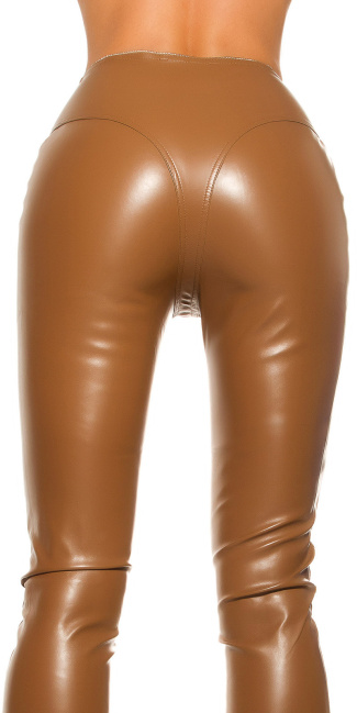 leatherlook Pants with zips Cappuccino